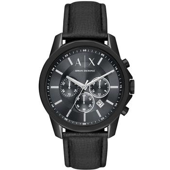 Armani Exchange | Men's Chronograph Black Leather Strap Watch 44mm商品图片,