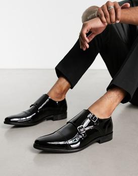 推荐Dune London high shine double strap monk shoes in black商品