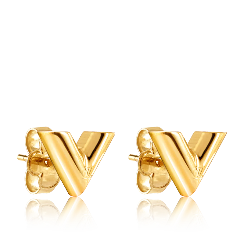 商品Louis Vuitton | 【预售3-7天】LouisVuitton/路易威登22春夏新款ESSENTIALV系列金色黄铜金属V字造型镂刻徽标耳钉M68153,商家IWCOCO,价格¥2705图片