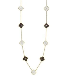 Bloomingdale's | Mother of Pearl & Diamond Clover Station Collar Necklace in 14K Yellow Gold, 18",商家Bloomingdale's,价格¥33672