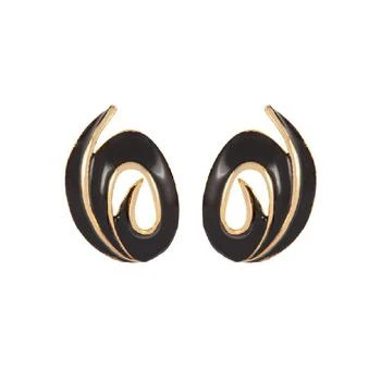 推荐1980s vintage black stylised swirl clip-on earrings商品