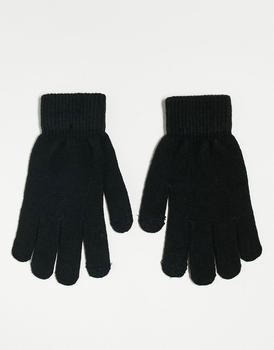 商品My Accessories London touch screen knitted gloves in black图片