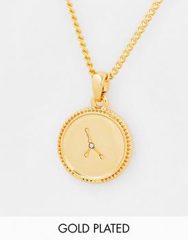 ASOS | ASOS DESIGN 14k gold plated necklace with reversible zodiac cancer pendant商品图片,7.4折