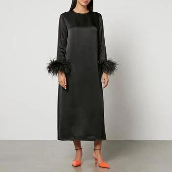 推荐Sleeper Suzi Feather-Trimmed Satin Maxi Dress商品