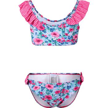 推荐Floral print ruffle detailing bikini in blue and pink商品