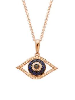 推荐14K Rose Gold, Diamond & Blue Sapphire Evil Eye Pendant Necklace商品