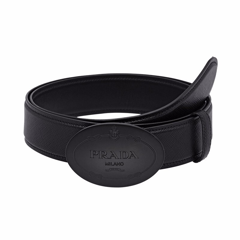 Prada衣服, Prada | PRADA 男士黑色皮革logo徽标板扣皮带 2CM198-053-F0002商品图片 独家减免邮费