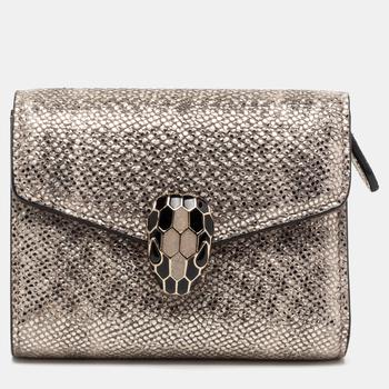 加拿大bvlgari包, BVLGARI | Bvlgari Metallic Gold Karung Leather Serpenti Forever Wallet商品图片 6.1折