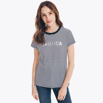 Nautica | Nautica Womens Striped Foil Logo Graphic T-Shirt商品图片,4.4折