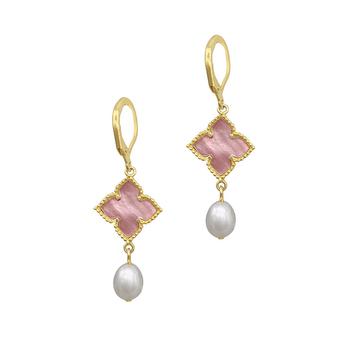 商品Adornia Floral and Pearl Drop Earrings Pink Mother of Pearl gold图片