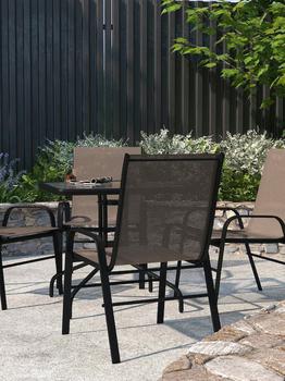 商品Merrick Lane | Set of 4 Manado Series Metal Stacking Patio Chairs with Brown Flex Comfort Material,商家Verishop,价格¥1765图片
