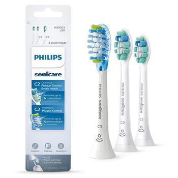 商品Philips Sonicare Genuine Toothbrush Head Variety Pack, C3 Premium Plaque Control and C2 Optimal Control, 3 Brush Heads, White, HX9023/69图片
