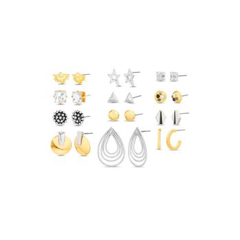 商品Boxed Mixed Stone Star, Square, Triangle, Diamond, Teardrop, Hoop and Disc Post Earrings Set, 12 Piece图片