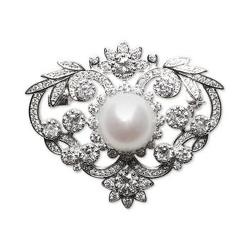 product Cultured Freshwater Pearl (12mm) & Cubic Zirconia Pin in Sterling Silver image