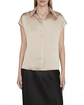 vince真丝, Vince | Cap-Sleeve Collared Silk Blouse商品图片 满$400减$100, 满减