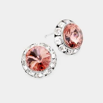 FASHNZFAB | Rivoli Cut Genuine Crystal Round Stud Earrings - Light, Peach, Pink,商家Premium Outlets,价格¥163