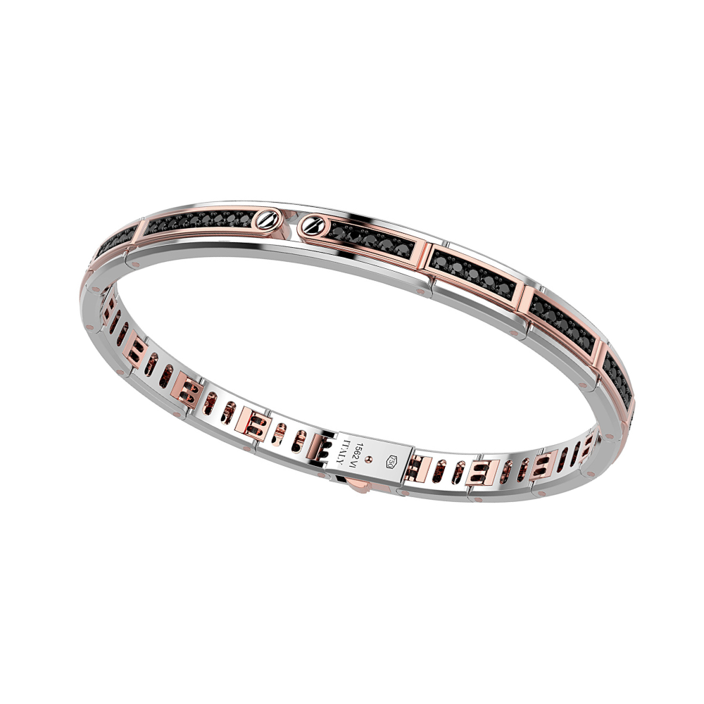 商品18K rose and white gold bracelet with black diamonds.图片