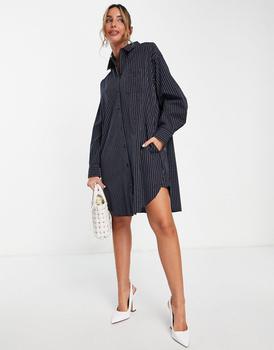 product & Other Stories stripe shirt mini dress in navy image