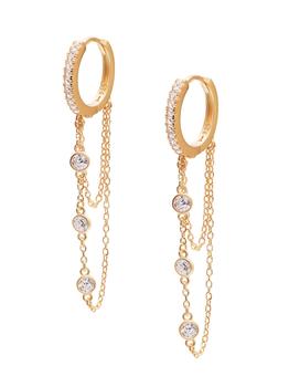 Gabi Rielle推荐, Gabi Rielle | 22K Goldplated & White Crystal Chain Huggie Earrings商品图片 6折