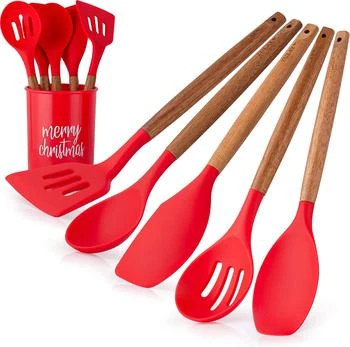 Zulay Kitchen | Non-Stick Silicone Utensils Set (5-Piece) with Authentic Acacia Wood Handles & Utensil Holder,商家Premium Outlets,价格¥165