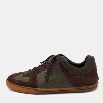 lv男鞋, [二手商品] Louis Vuitton | Louis Vuitton Brown/Olive Green Suede And Leather Offshore Trainers Low Top Sneakers Size 42.5商品图片 满$800减$80, 满减