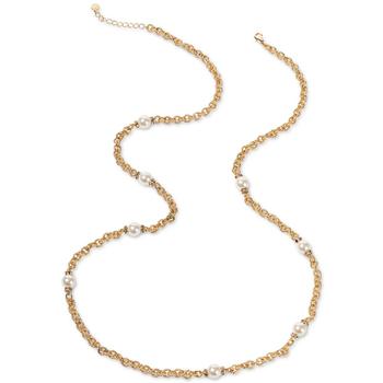 Gold-Tone Pavé Rondelle Bead & Imitation Pearl Strand Necklace, 42" + 2" extender, Created for Macy's,价格$10.35