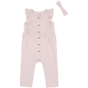 Calvin Klein | Baby Girls Ruffle Trim Jumpsuit and Headband, 2 Piece Set 3.5折
