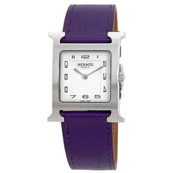 了解爱马仕手表, Hermes | H Hour White Glazed Dial Purple Leather Ladies Watch 036797WW00商品图片 7折