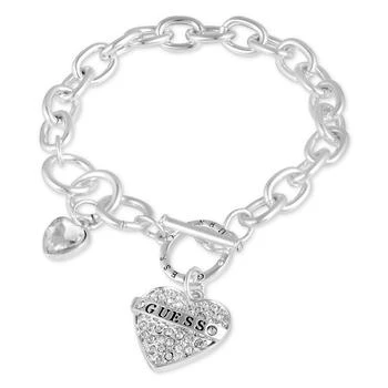 GUESS | Silver-Tone Crystal Logo Heart Charm Link Bracelet,商家Macy's,价格¥141