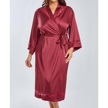 商品iCollection | Plus Size Silky Long Robe with Lace Trims,商家Macy's,价格¥922图片