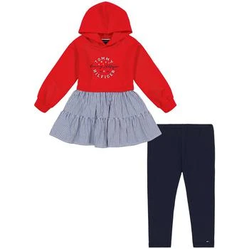 Tommy Hilfiger | Little Girls Signature Glitter Logo Hoodie Dress and Leggings, 2 Piece Set 