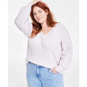 推荐Plus Size V-Neck High-Low Sweater, Created for Macy's商品