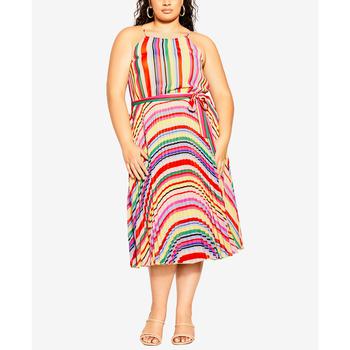 推荐Trendy Plus Size Halter Rainbow Midi Dress商品