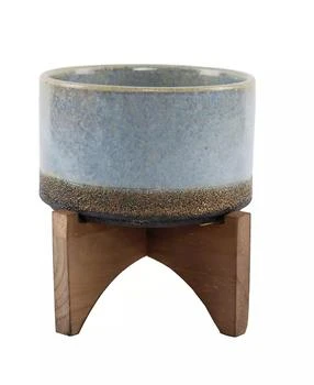 Flora Bunda | Opening Lava Ceramic Planter on Wood Stand, 6.25",商家Macy's,价格¥412