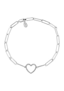 商品1/10 ct. t.w. Diamond Heart Paperclip Bracelet in Sterling Silver图片