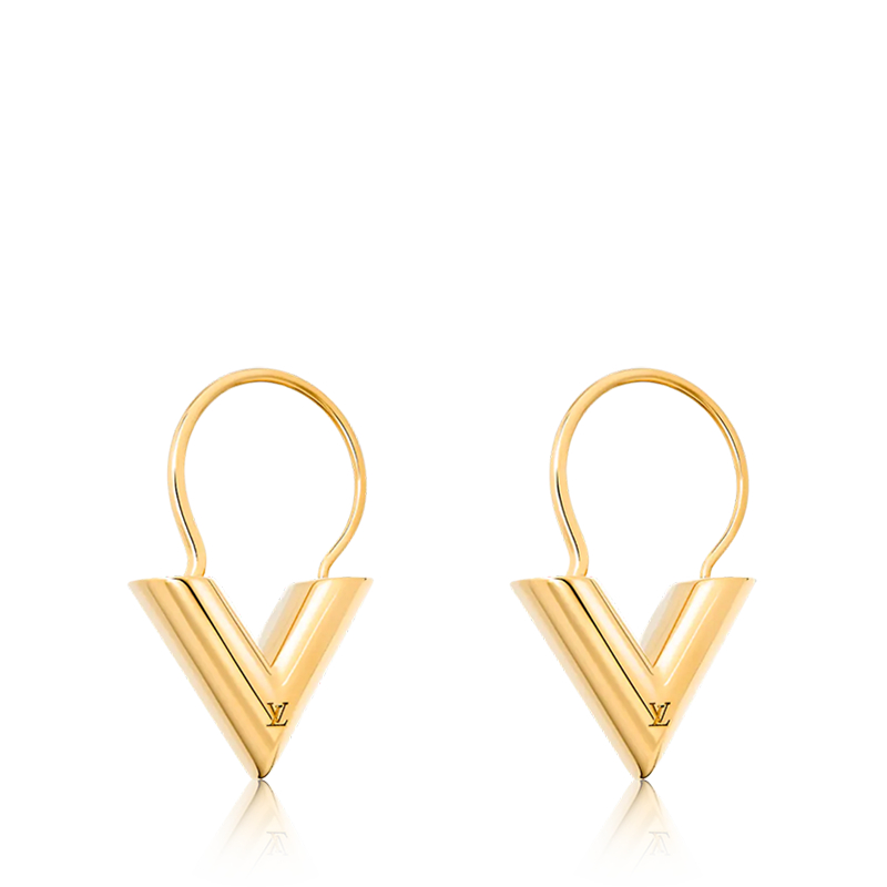 lv新款, Louis Vuitton | 预售十天 Louis Vuitton/路易威登 22春夏新款ESSENTIAL V系列 金色黄铜金属V字造型镂刻徽标耳环M61088商品图片 7.9折, 包邮包税