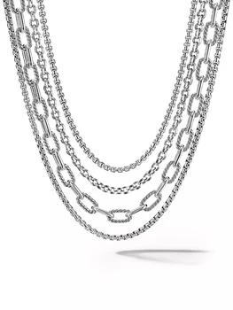 David Yurman | Four Row Mixed Chain Bib Necklace in Sterling Silver,商家Saks Fifth Avenue,价格¥10877