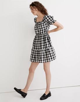 product Square-Neck Tiered Mini Dress in Gingham Seersucker image