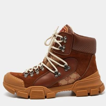 推荐Gucci Brown GG Canvas, Leather and Suede Journey Hiker Boots Size 40商品
