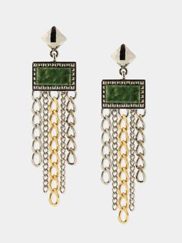 商品Jade Semi Precious Square Stone Multi Chain Drop Earrings图片
