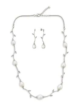BELPEARL | 2-Piece Sterling Silver, 10MM Oval Freshwater Pearl & Topaz Necklace & Earrings Set商品图片,5折
