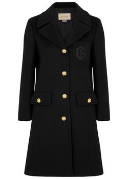 Gucci | Black logo-embroidered wool coat商品图片,