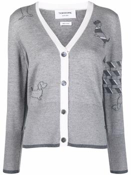 推荐THOM BROWNE WOMEN CLASSIC V-NECK CARDIGAN W/ REP STRIPE 4 BAR AND HECTOR ICON INTARSIA IN 12GG FINE MERINO WOOL商品