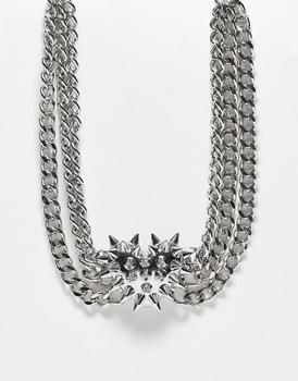 推荐Reclaimed Vintage unisex 3 row chain necklace with grunge heart in silver商品
