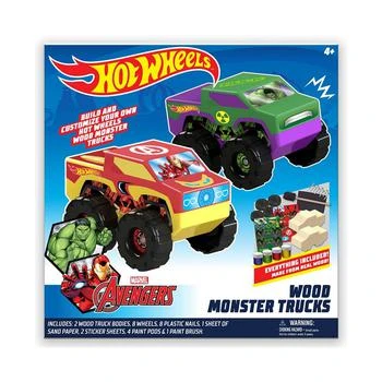 Hot Wheels | DIY Toy Wood Monster Trucks - 2 Pack (Marvel Avengers Hulk and Ironman) 