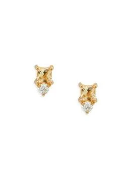 Effy | 14K Yellow Gold, Citrine & Diamond Stud Earrings,商家Saks OFF 5TH,价格¥1901