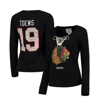 Reebok | Women's Jonathan Toews Black Chicago Blackhawks Henley Lace Up Name and Number Long Sleeve T-shirt商品图片,
