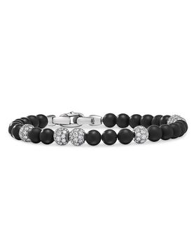 商品Sterling Silver Spiritual Onyx & Pavé Diamond Beaded Bracelet图片