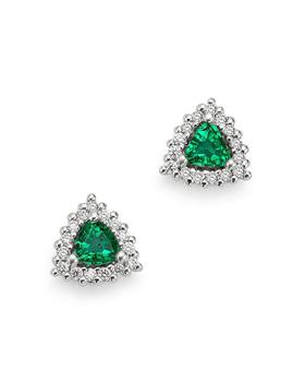 商品Trilliant-Cut Emerald & Diamond Stud Earrings in 14K White Gold - 100% Exclusive图片