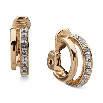 商品Anne Klein | Gold-Tone Small Square Crystal Double-Row Clip-On Hoop Earrings, 0.68",商家Macy's,价格¥187图片